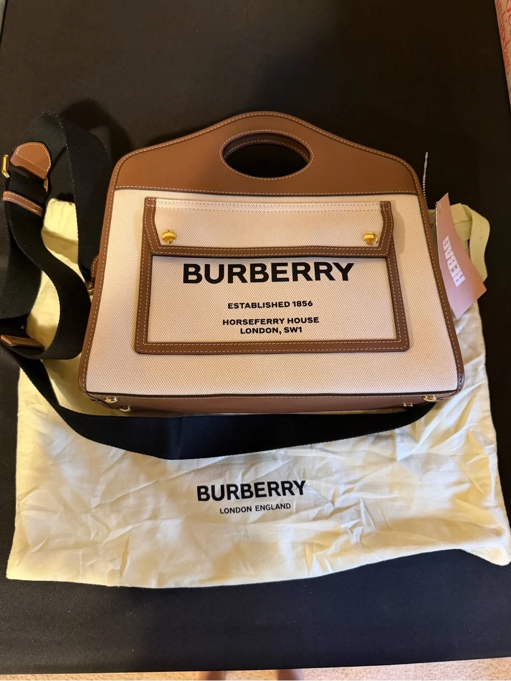 Burberry Cream Canvas Tote with Brown Leather Trim